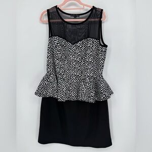 SNAP Women's Black & White Dress With A Mesh Top Plus Size 2X